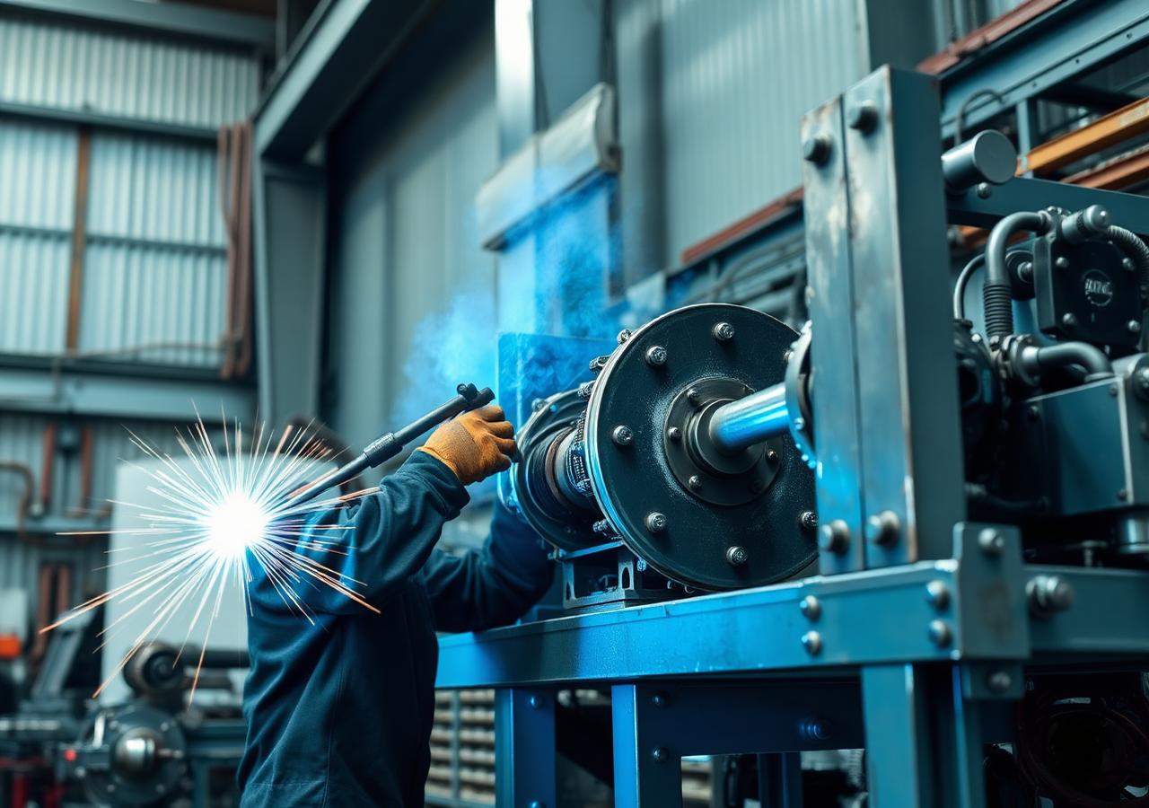 Officina meccanica durante la lavorazione di una struttura in acciaio
